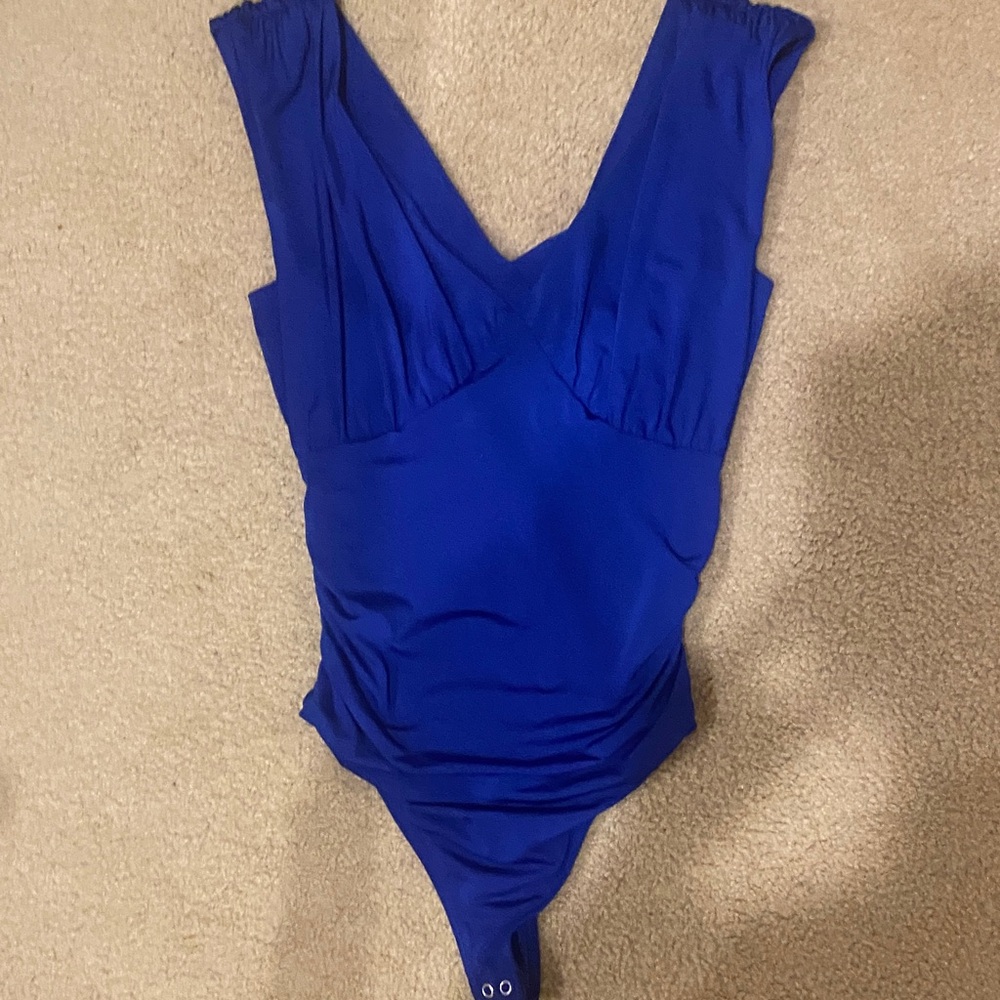 Express Royal Blue V-Neck Bodysuit contour collection